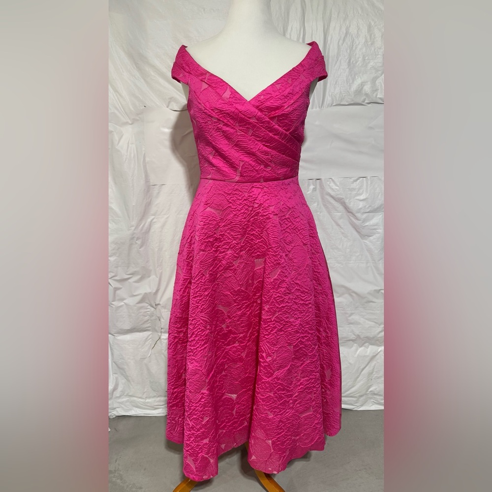 Teri Jon Vibrant Pink Midi Dress